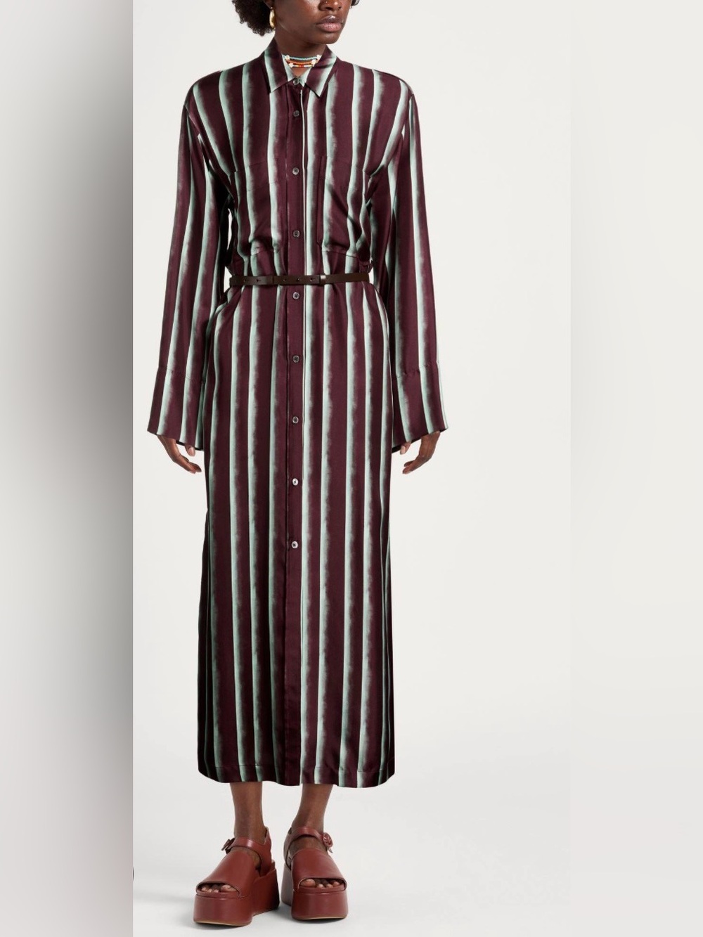 NWT ODEEH Burgundy and Green Button Up Dress Size 4/6